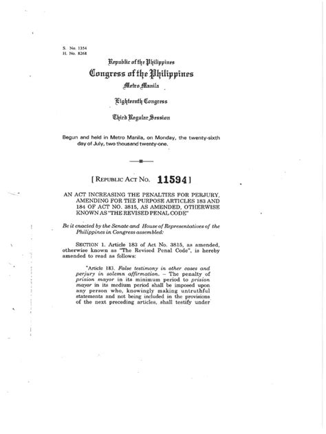 RA 11594: Perjury Law .